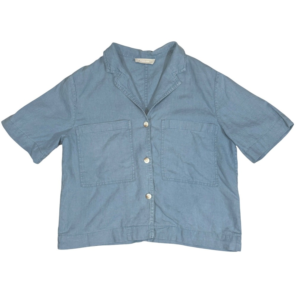 Everlane Womens Blue 100% Linen Short Sleeve Button Up Boxy Camp Shirt Pockets S
